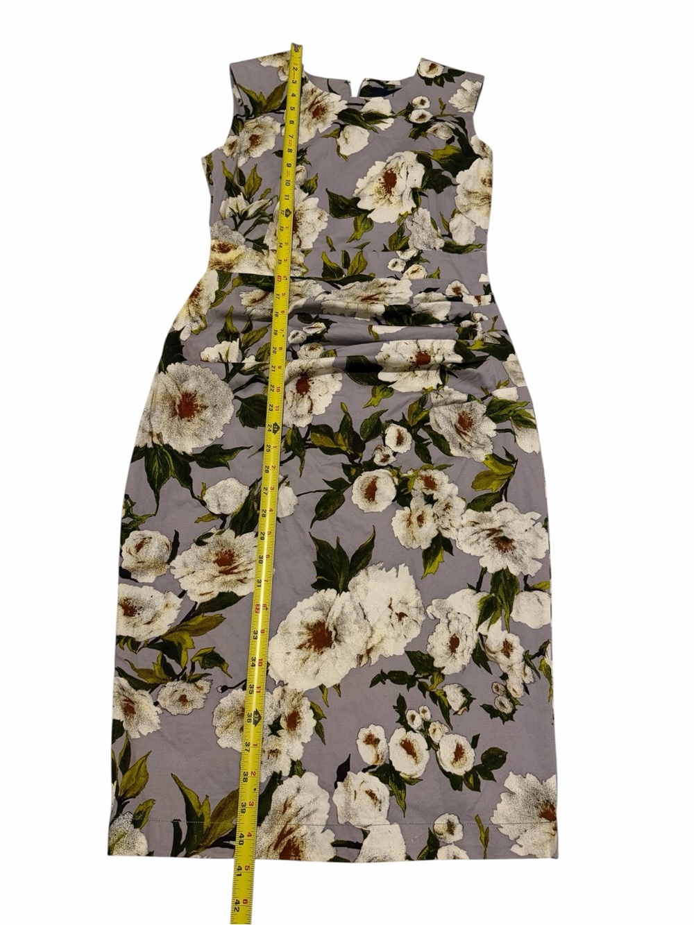 SAMANTHA SUNG Lavender-Gray Floral Midi Sheath Dress, pre-owned - Picture 5 of 14